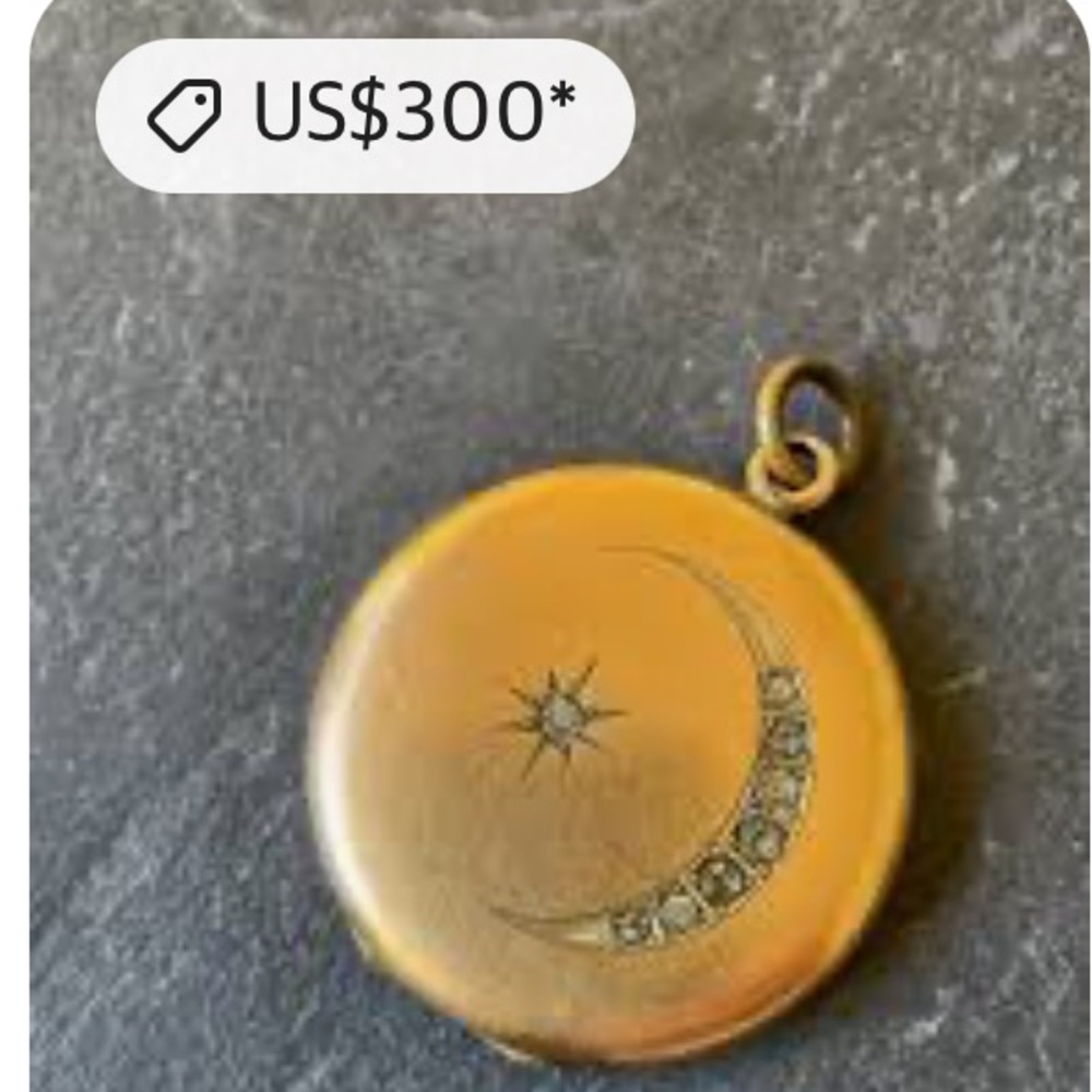 🖤Antique Victorian Crescent Moon Star Paste Yellow Gold Filled Pendant Locket - Picture 14 of 15